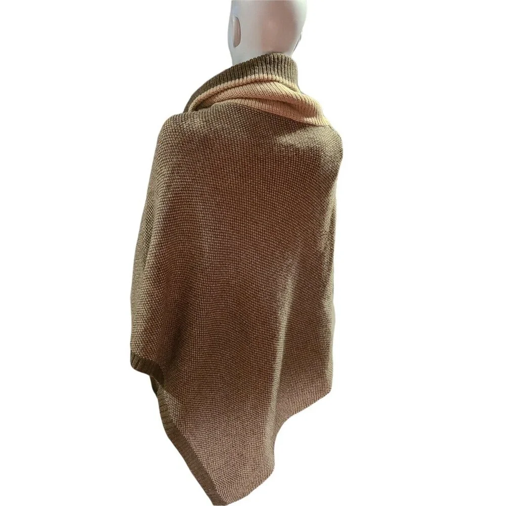 Cocogio Womens Knit Cowl Neck Poncho Sweater Taupe One Size